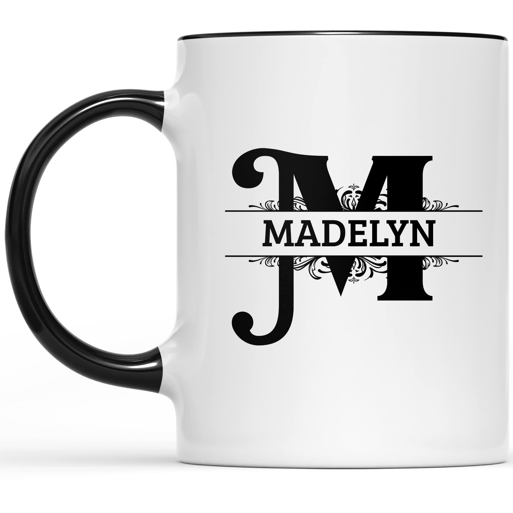 Initial Coffee Mug with Name Personalized for Women for Men Monogrammed gifts Letter Coffee Mug Custom Name Taza Personalizada Letters Initialed Monogram Two-tone Black