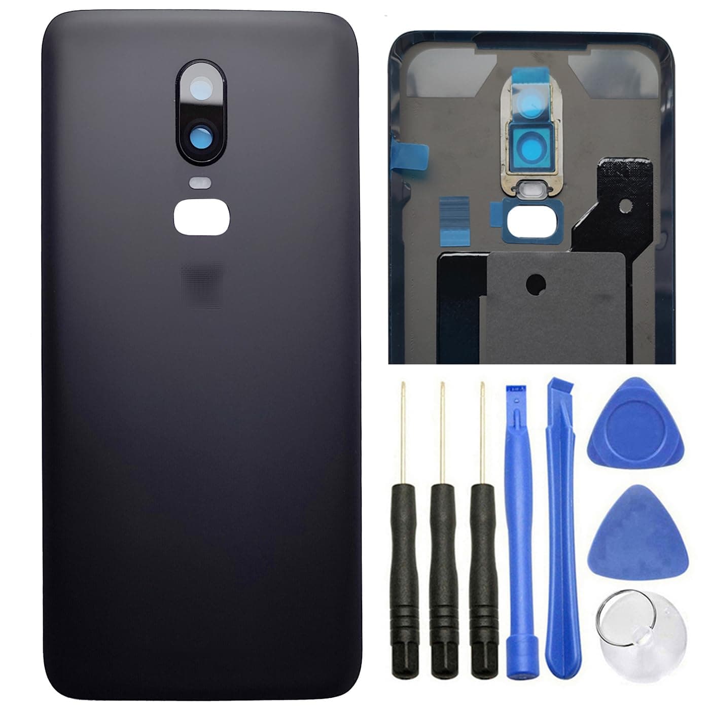 for Oneplus 6 Rear Panel Back Glass Door Cover Replacement for Oneplus 6 A6000 A6003 6.28",Pre-Cut Tape Midnight-Black/A6000