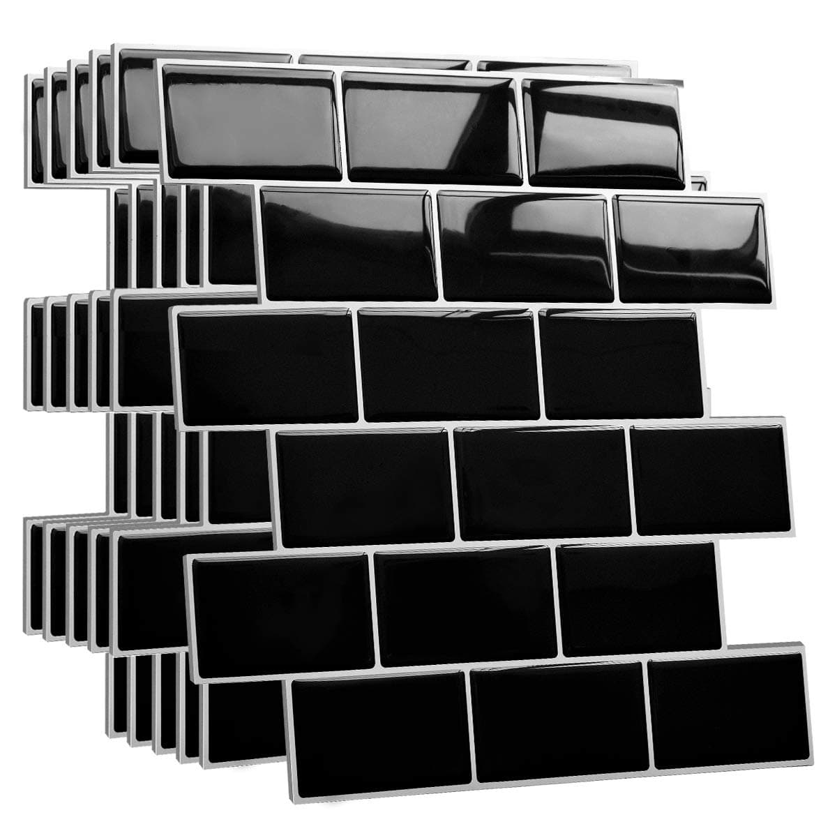 Yoillione Upgrade Thicker Peel and Stick Wall Tiles Backsplash for Kitchen and Bathroom, Metro Subway Tiles Self Adhesive Tile Stickers 3D Stick on Splashback Black, 5 Sheets