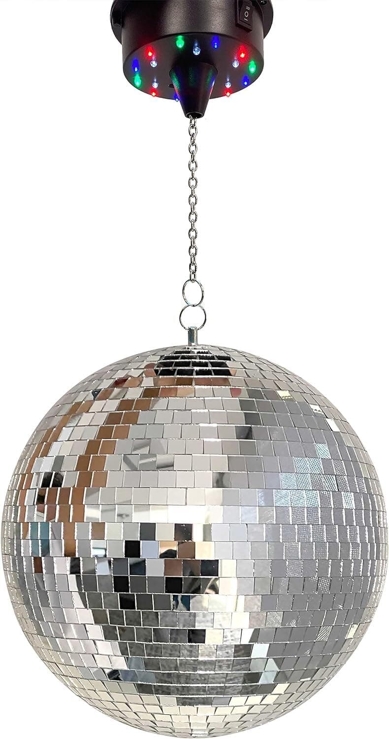 Disco Ball, Covered with rigid reflective mirrors to reflect light rays, Decoration for home parties, celebrations and stage, Durable and Light weight (40 cm, Disco Ball + Battery Motor - Silver)