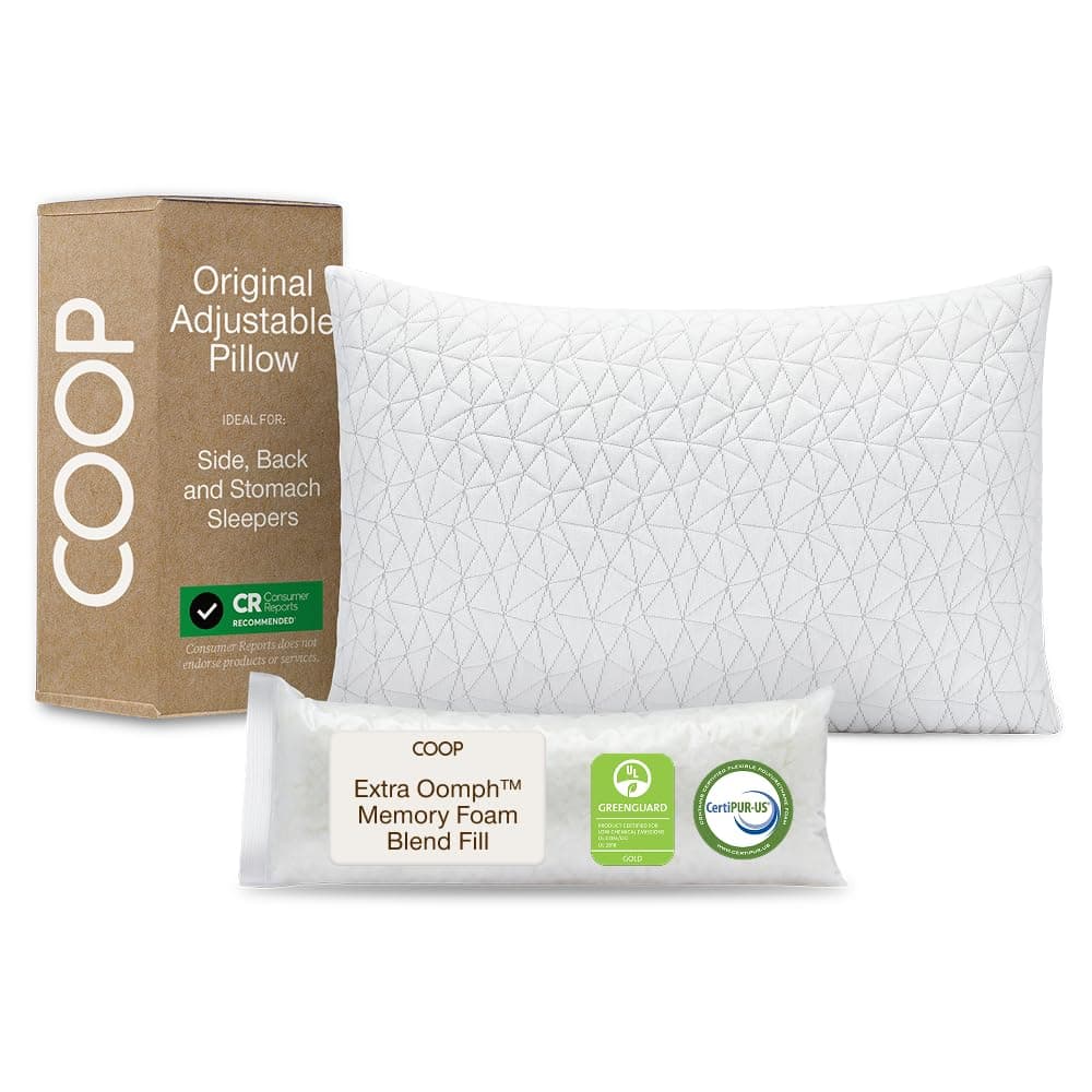Coop Home Goods Original Adjustable Pillow, King Size Bed Pillows for Sleeping, Cross Cut Memory Foam Pillows - Medium Firm Back, Stomach and Side Sleeper Pillow, CertiPUR-US/GREENGUARD Gold