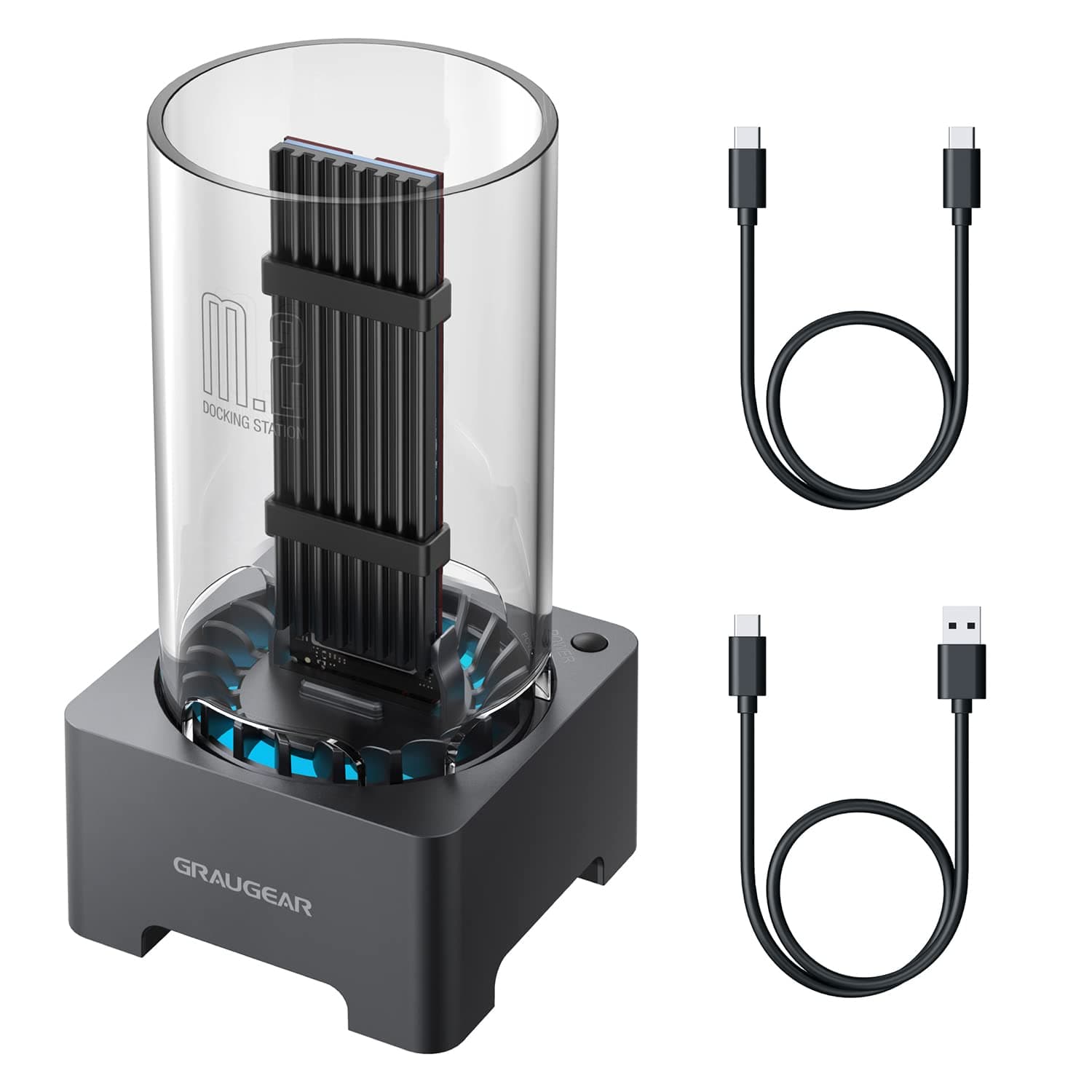GRAUGEAR M.2 NVMe SATA PCIe SSD Enclosure Adapter Docking Station with Cooling Fan, USB3.2 Gen2 10Gbps M.2 SSD External Case USB C, Support UASP and Trim, M2 NVMe NGFF M Key B+M Key, RTL9210B Chipset