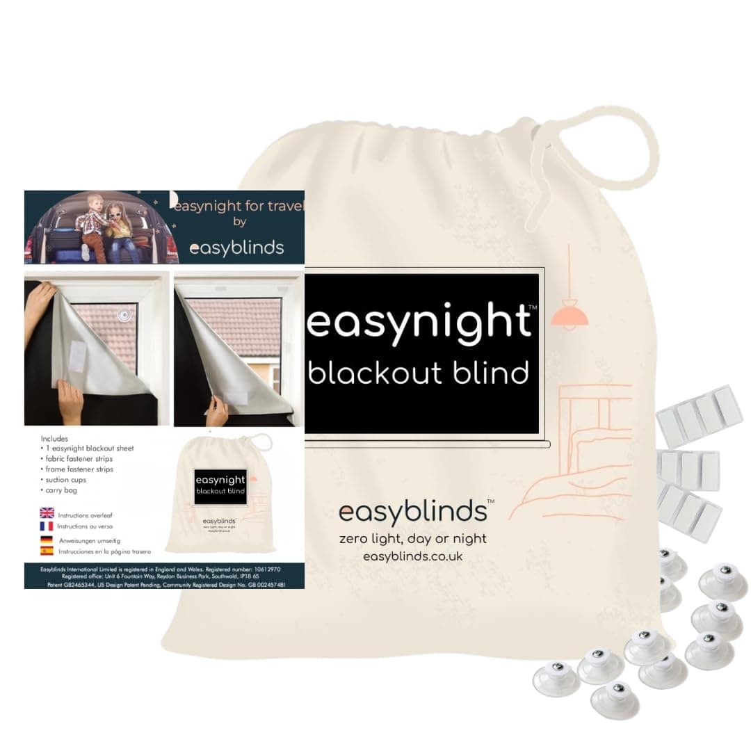 Easynight Portable Travel Blackout Blind, 100% Light Blocking Fabric, Regular, Fit Any Size/Shape Up To 150x145cm, Made to Measure Service Available, No Drill, Easy Use Temporary Permanent Anywhere