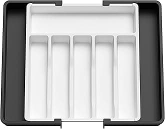 Lifewit Cutlery Drawer Organiser Large, Extendable Cutlery Tray,8 Compartment, Kitchen Drawer Organiser Utensil Spoons Forks Knives, White& Black
