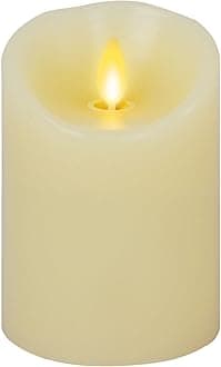 Luminara Realistic Moving Flame LED Candle Scalloped Edge Smooth Finish Real Wax Pillar, Battery Operated (2 D) 1000 Hr Runtime, Unscented - Ivory (10 Wide x 14 Tall, Centimetre)