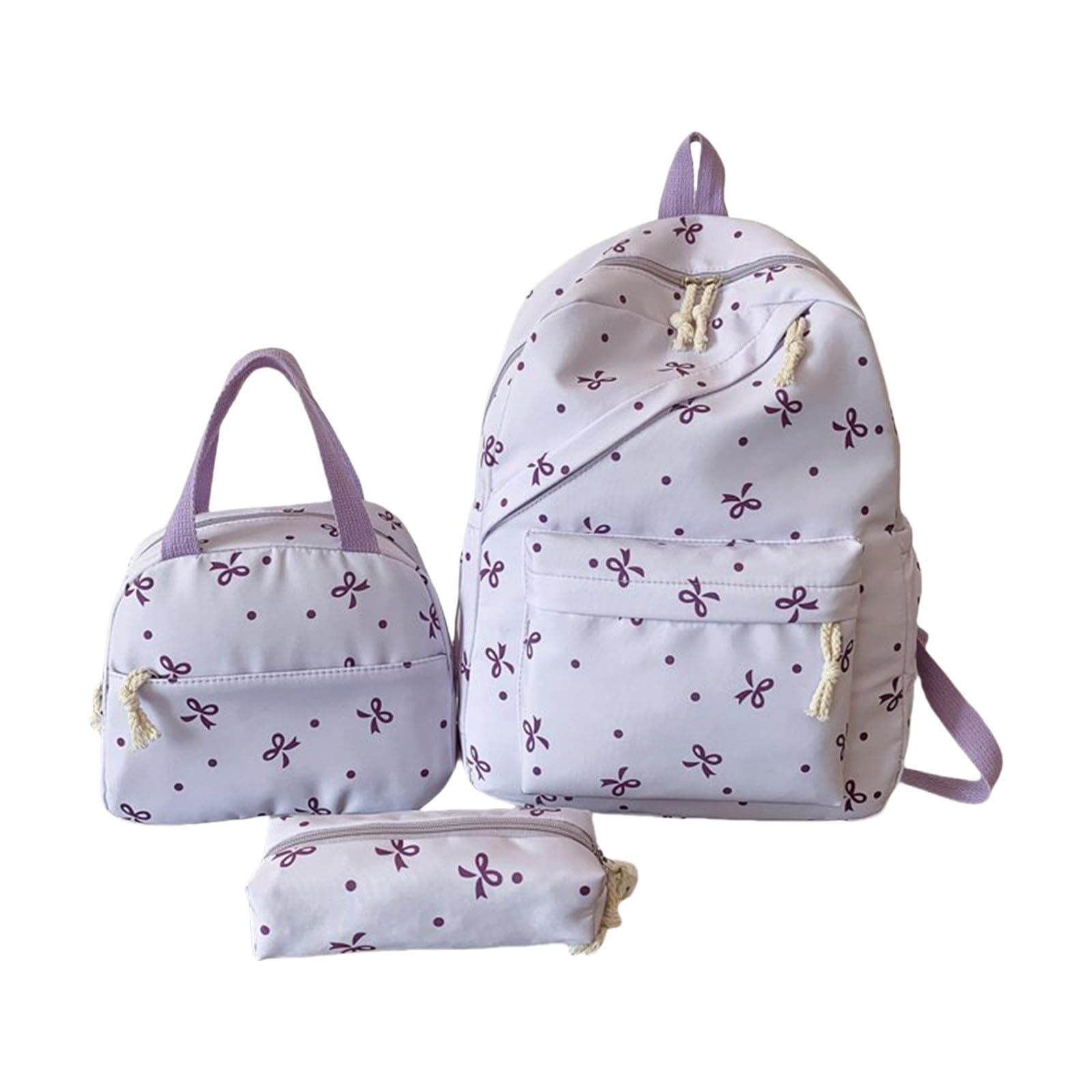 3PCS School Bag Set Bow Backpack with Lunch Bag and Pencil Case School Bags for Girls Cute Rucksack Casual Daypacks for for Teenage Primary Middle School