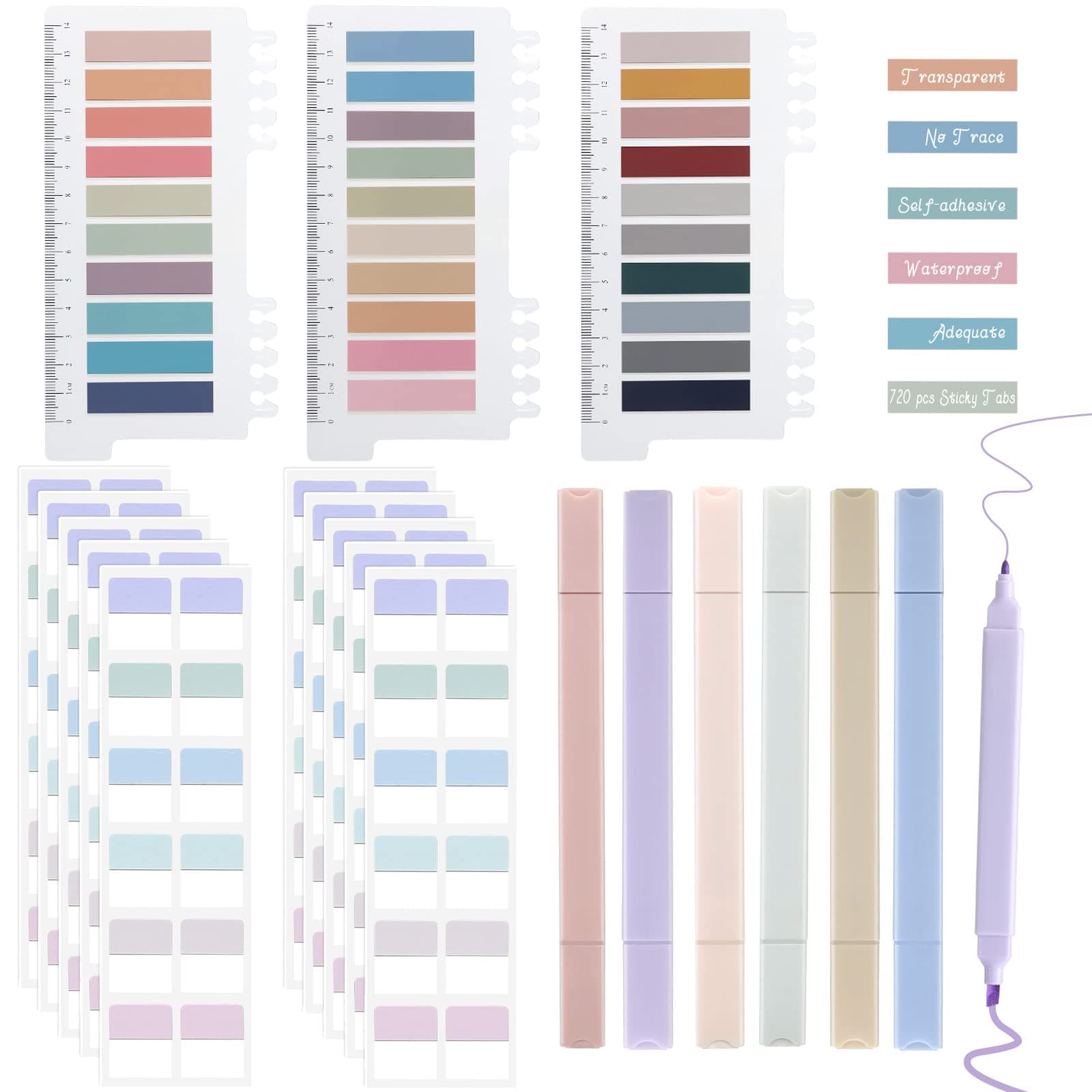Book Annotation Kit Book AnnotationTabs 720PCS Sticky Tabs for Reading Flag Tabs with 6PCS Pastel Highlighters Bible Reading File Tabs for Book Annotation Supplies