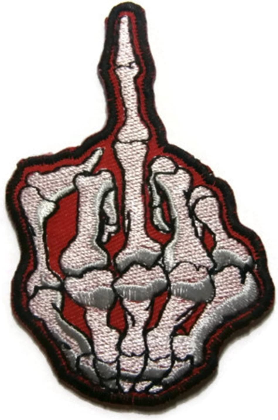 Biker Middle Finger Skull Bone Skeleton DIY Embroidered Sew Iron on Patch Heavy Sports Custom Applique for Jeans hat Caps Mechanic Gloves Jacket Vest Biker Ride
