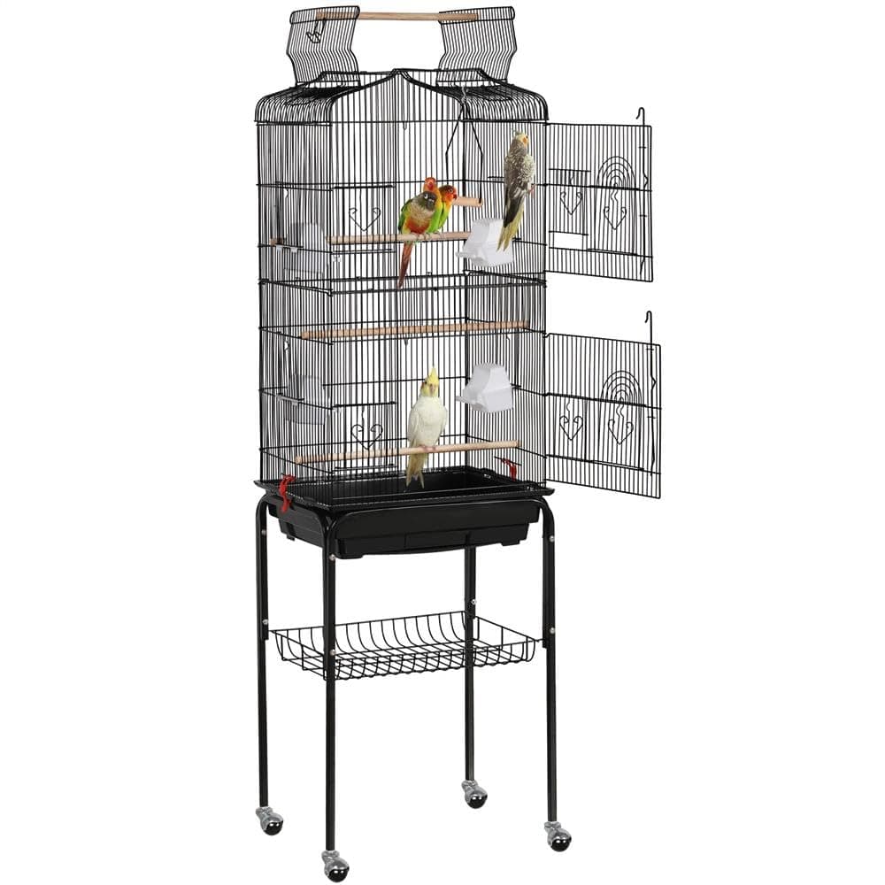 Yaheetech 64'' Bird Cage, Open Top Parakeet Cage w/Slide-Out Tray, Feeders, Detachable Rolling Stand, Bird Cages for Parrot, Cockatiel, Budgie, Parakeets, Lovebird, Small Medium Birds