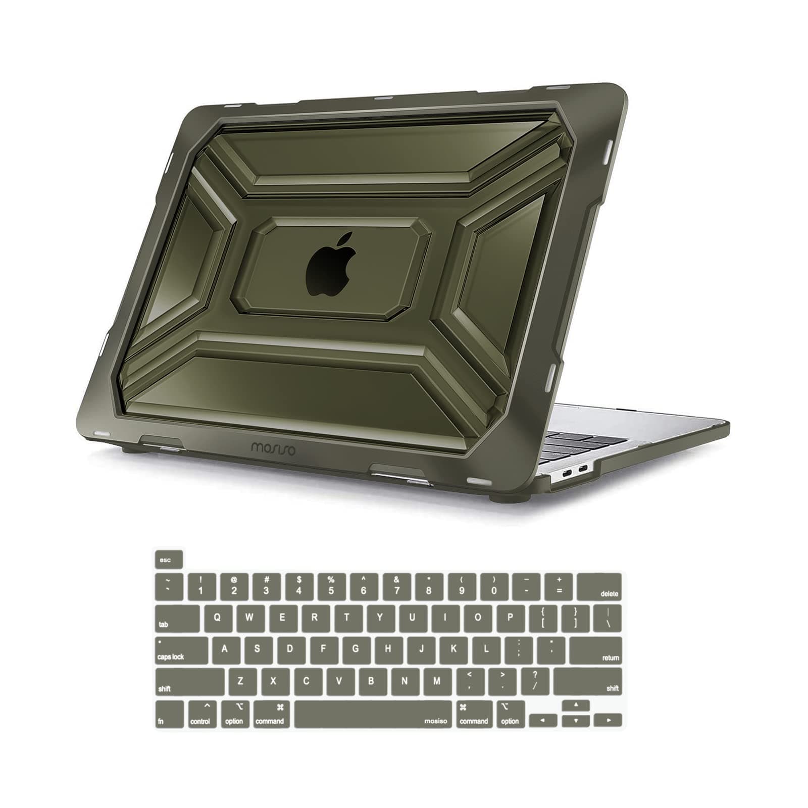 MOSISO Compatible with MacBook Pro 13 inch Case 2020 Release A2338 M1 A2289 A2251 with Touch Bar Touch ID, Protective Heavy Duty Plastic Hard Shell Case with TPU Bumper & Keyboard Cover, Army Green