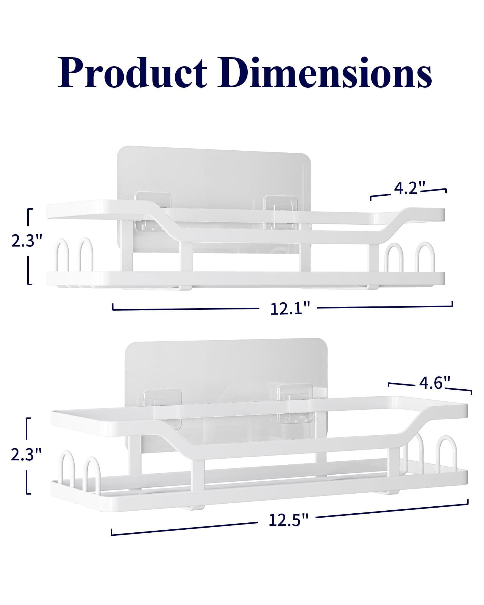 Kitsure Shower Caddy - 2 Pack, No Drilling Shower Organizer with 8 Hooks, Rustproof Stainless Steel Shower Shelf for Inside Shower, Shower Rack for Bathroom, 4.7" D x 12.6" W x 2.4" H, White