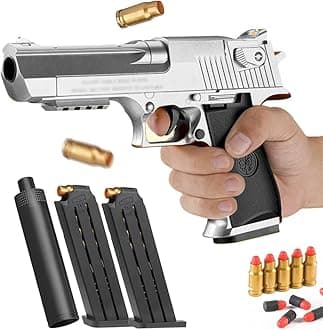 Moonmen Foam Blaster Sets, EVA Safety Shell Ejecting Blaster with Magazine, Birthday Gift Toy for Children (Gray)