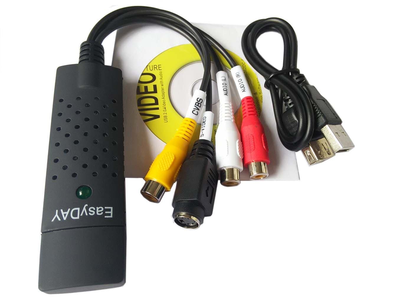 Easycap easyday USB 2.0 audio/video grabber | New version (Windows 10/7 / 8 compatible) | VHS - video adapter Capture Xbox 360 and PS3 Gameplay/S-Video and Composite In (USB 2.0)