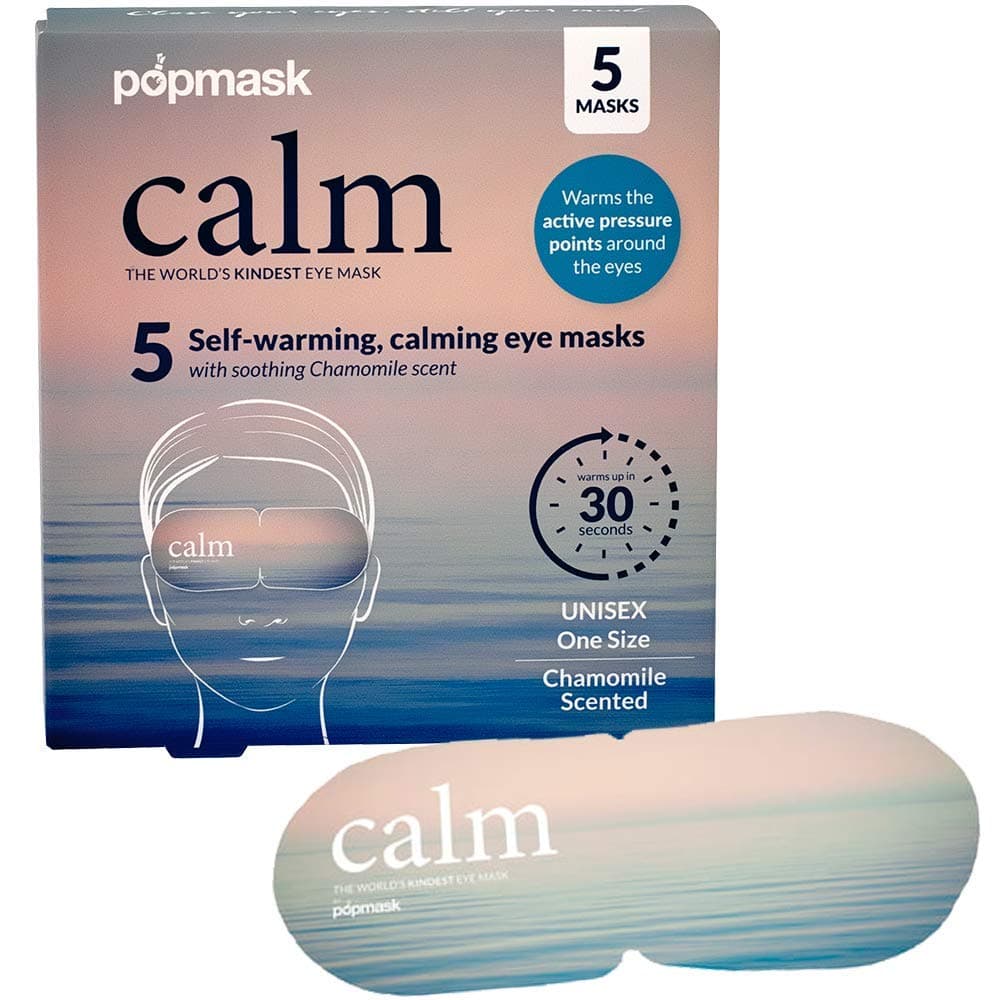 Popmask Scented Self Heating Eye Mask for Sleeping - Warms In 20 Seconds, Natural Heat Source, Lasts For 20 Minutes - Pack of 5 CHAMOMILE Cotton Eye Masks With Ear Loops, Multicoloured