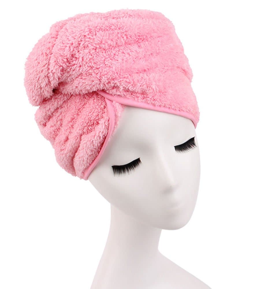 Microfiber Magic Super Absorbent Twist Hair Drying Cap Towel Hat After Shower or Bath Hair Wrap (Pink)