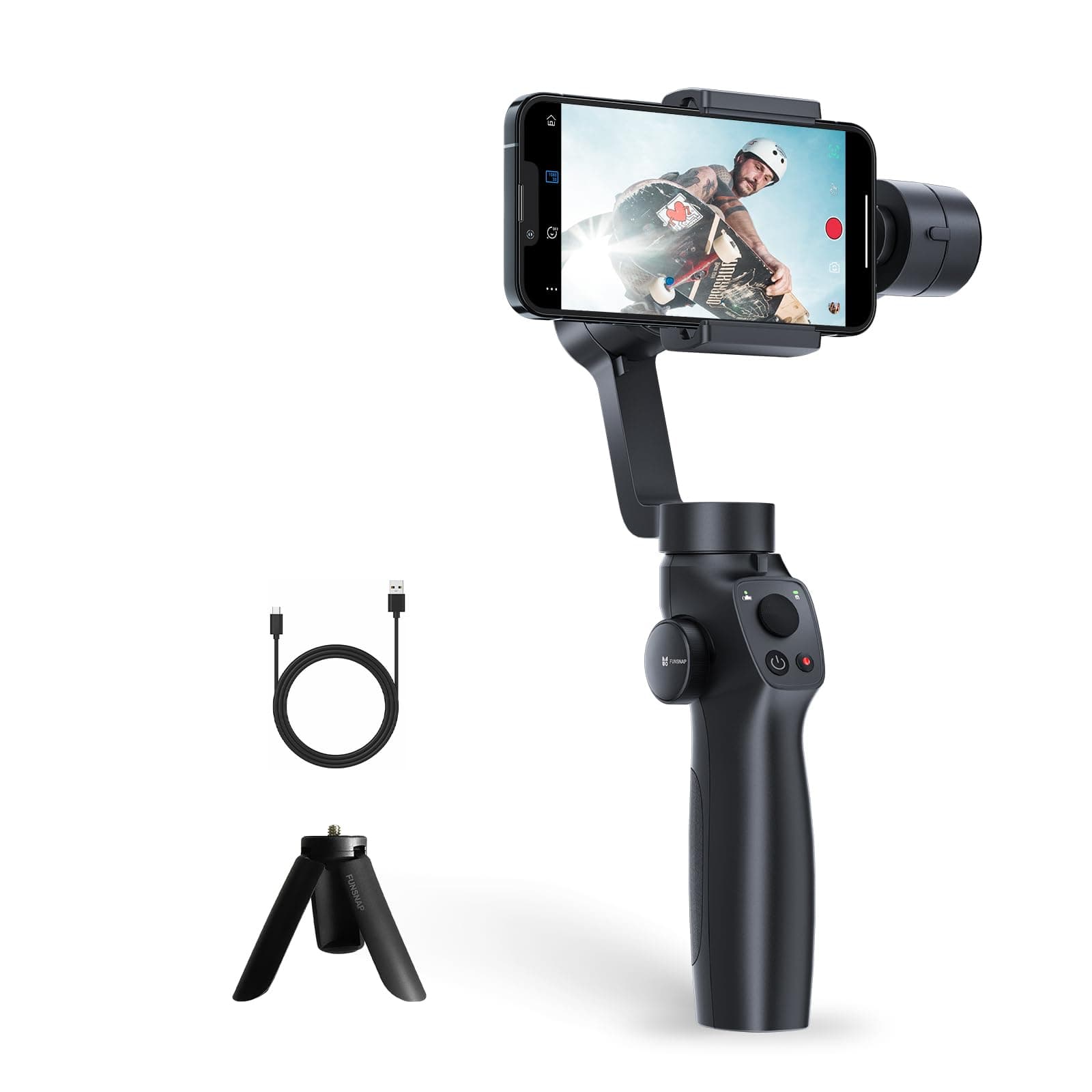 Funsnap Capture 2s Smartphone Camera Stabilizer 3 Axis Handheld Gimbal Stabilizer Bluetooth Connection Selfie Stick Anti-shake High Stability Focus Pull & Zoom Action Camera Long Battery Life - Black