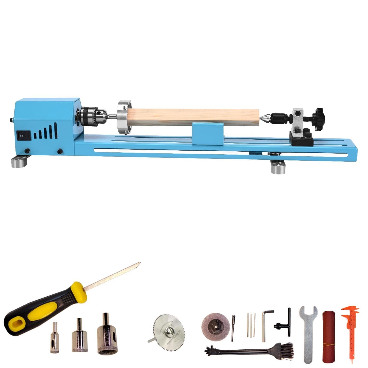 Mini Multi-purpose Wood Lathe Machine Enhanced And Elongated Processing Diameter 11Inch Turning Stand Cutting Sanding Polishing Wood, Professional Tool Accessories P