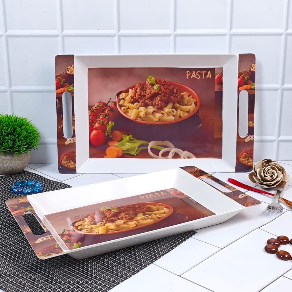 U.P.C Serving Tray Set of 2/ Tray Set for Serving/Premium Printed Tray for Serving/Multi-Use Nashta Plate (Small, Medium & Large)