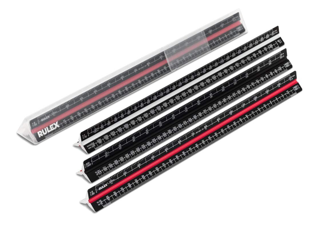 Rulex 30cm Black (c) Metal Triangular Scale Ruler 1:1 1:10 1:2 1:20/1:5 1:50 1:100 1:200/1:500 1:1000 1:1250 1:2500