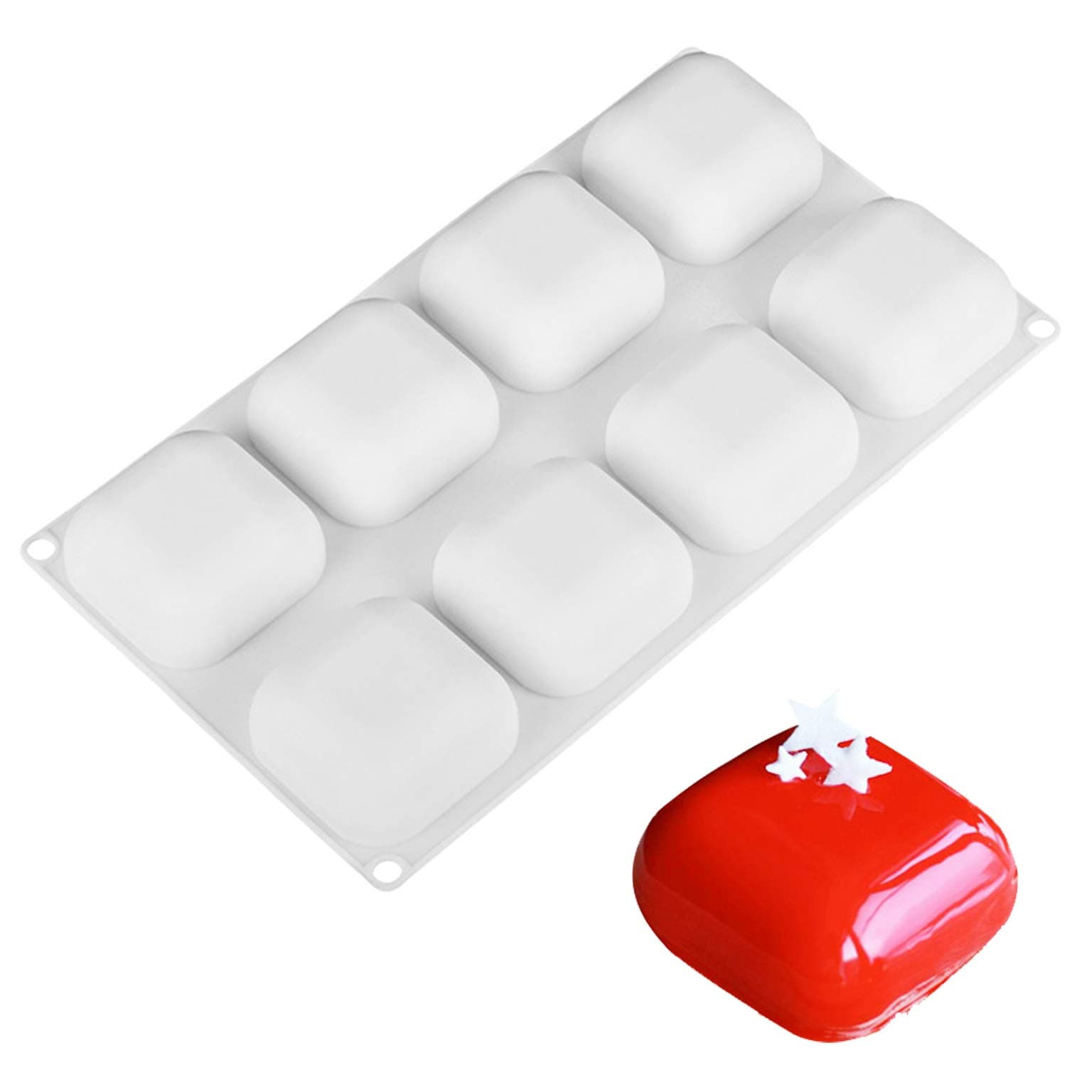 Square Silicone Baking Mold for Mousse Cake, 3D Silicone Mold for Baking Cakes, Dessert Mold for Pastry Chocolate Pudding Ice Cream, Handmade Soap Mold, Cake Decoration Mold, Square Shape (8-Cavity)