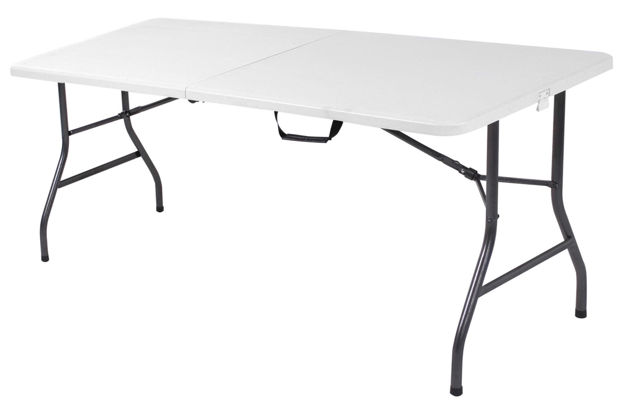 6ft Fold-in-Half Blow Molded Folding Table, Indoor/Outdoor, Comfort Handle, Lightweight Plastic Construction - White