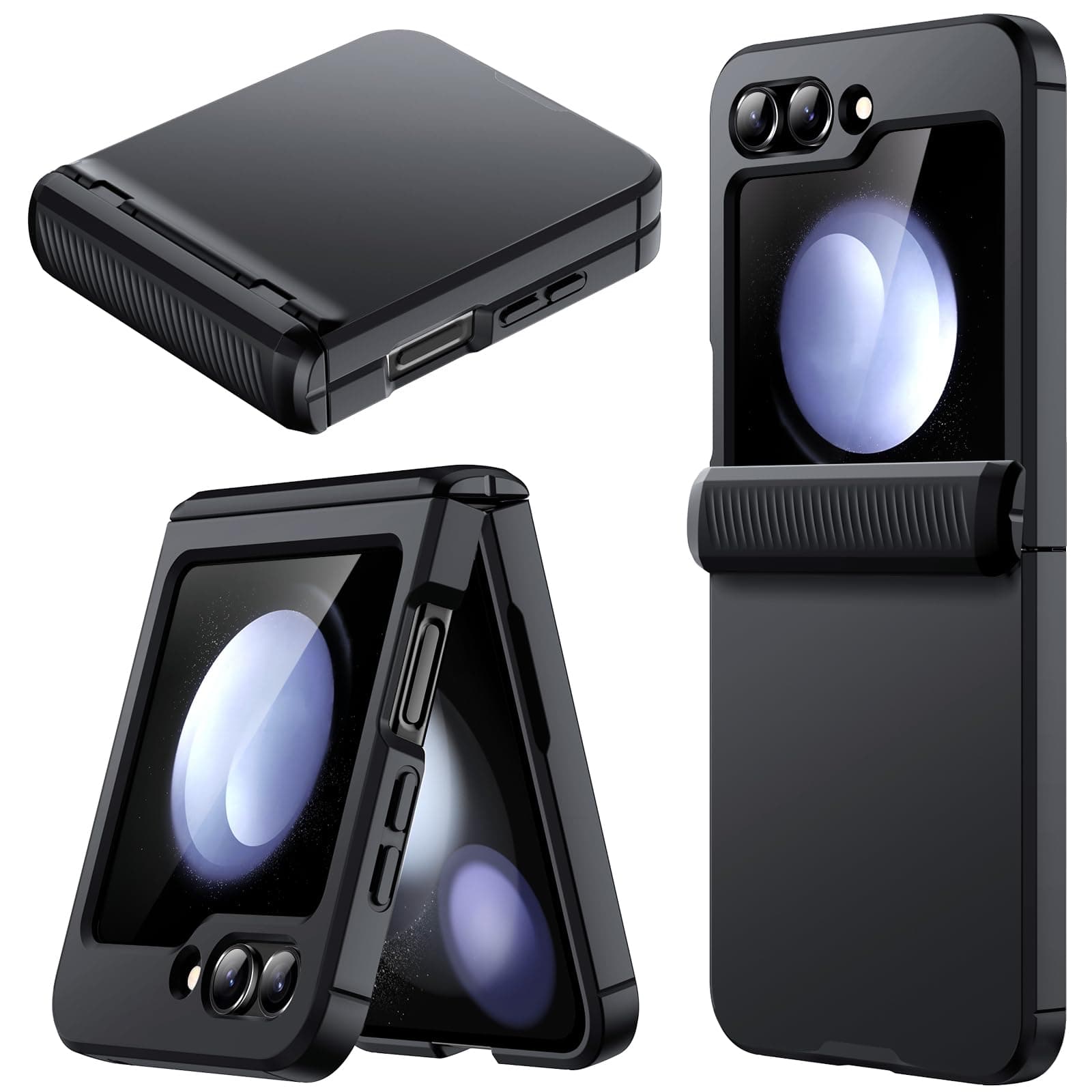 Case for Samsung Galaxy Z Flip 5 2023 with Hinge Protection, Heavy Duty Rugged Protective Hard PC Phone Cover, Anti-Fingerprint Matte Finish (Black)