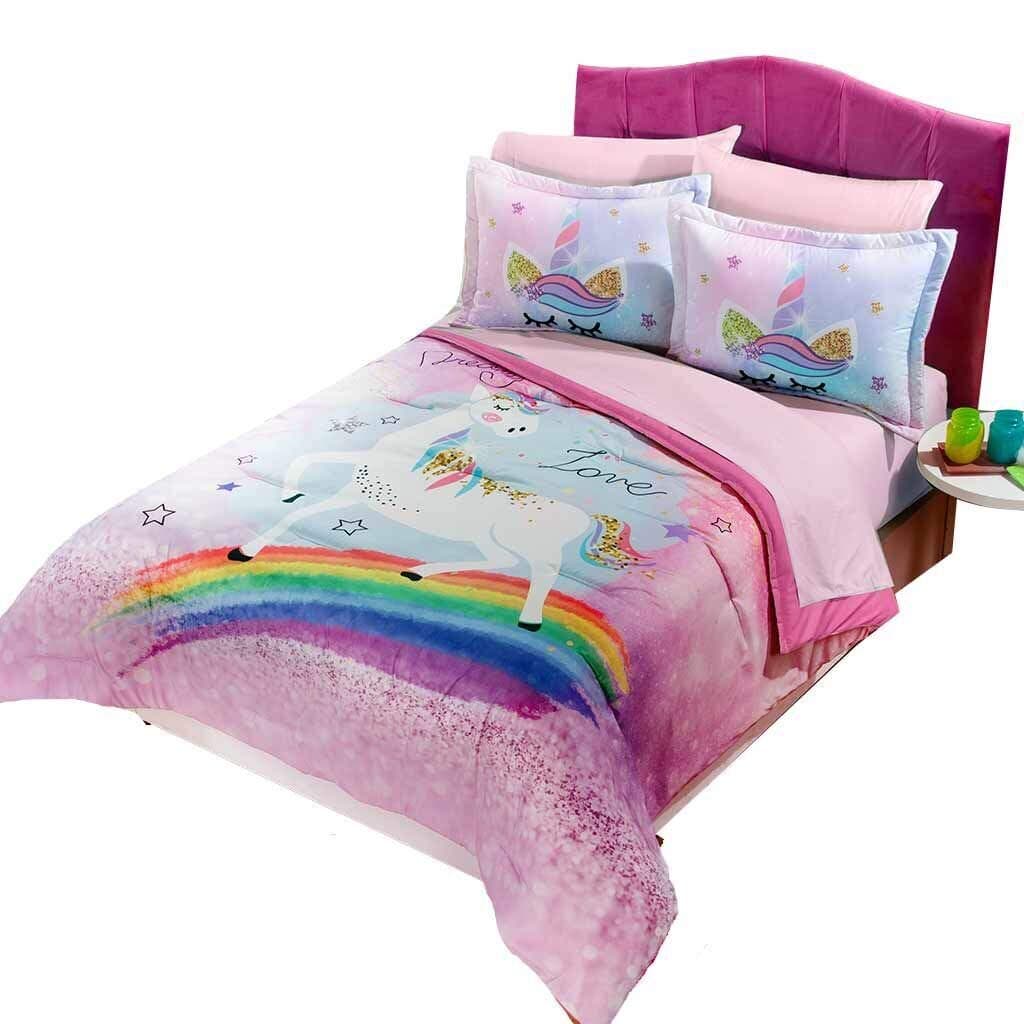 DPW Unicorn Horse Comforter Bedspread Bedding Set 3PC Full Decoration Rainbow