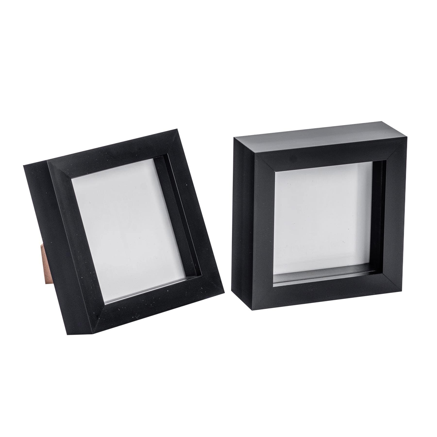Nicola Spring 3D Shadow Box Photo Frames - 4 x 4 (10 x 10cm) - Pack of 2 - Black 3D Photo Frame Picture Frame Box Small Square Display Case for Crafts, Keepsakes, Wedding, Graduation