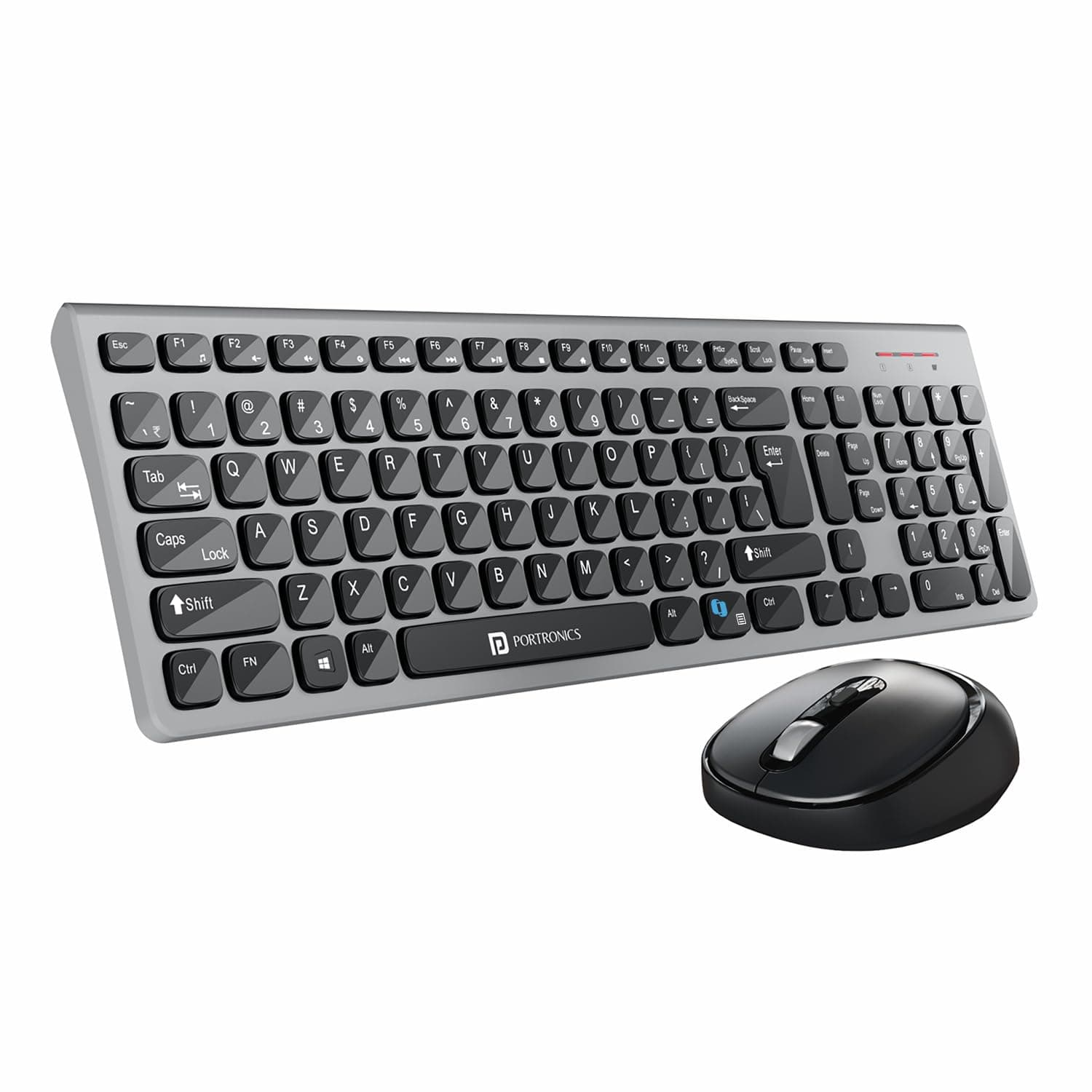 Portronics Key7 Combo Wireless Keyboard & Mouse Set with Copilot AI, 2.4 GHz USB Receiver, 10m Range, 12 Shortcut Keys, Adjustable DPI (Up to 1600), 10M Key Life for PC, Laptop, Mac(Black+Grey)