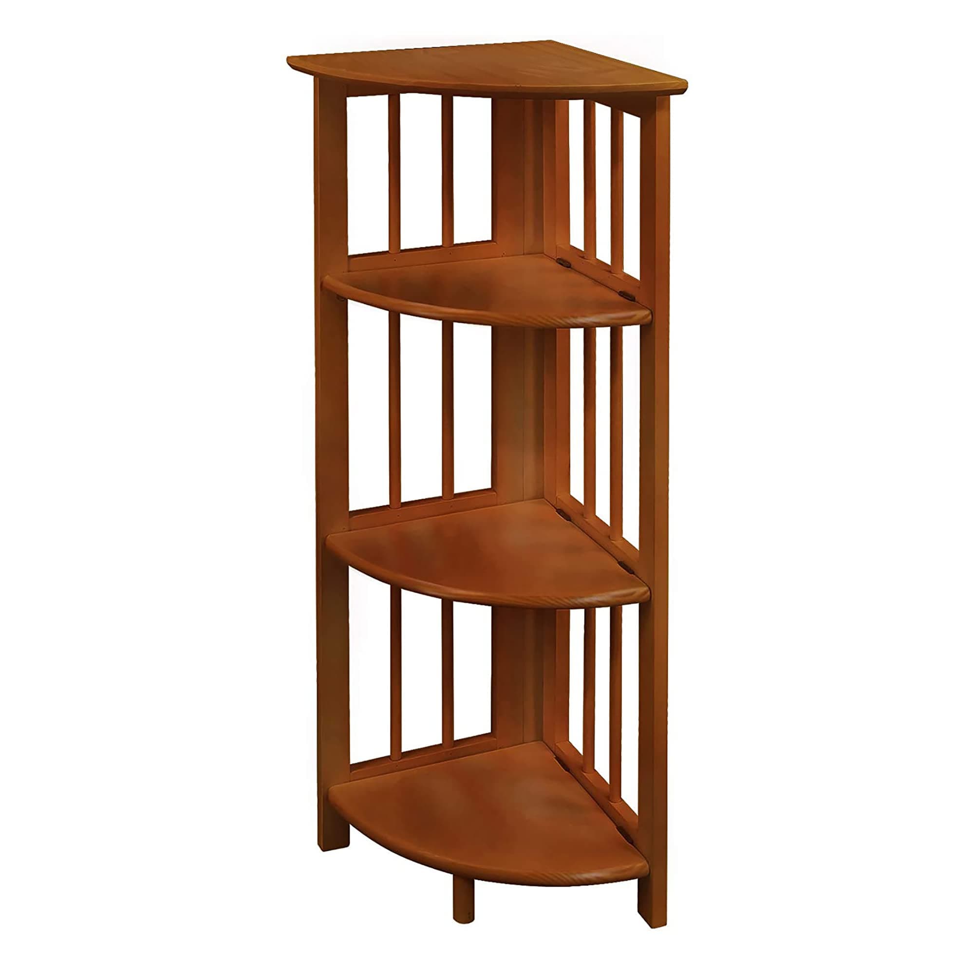 4-Shelf Corner Folding Bookcase, Honey Oak