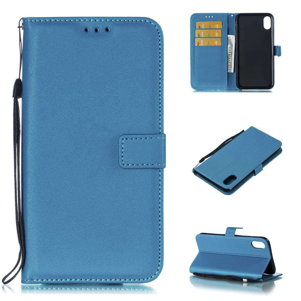iPhone Xs max case,iPhone Xs max Retro Monochrome pu Leather Wallet case,for Xs max 6.5-inch flip-fold case（Blue）
