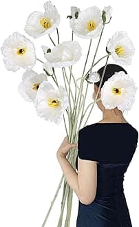 Poppy Flowers Artificial,6PCS Faux White Poppies 41.3in Long Stem Artificial Flowers for Tall Vase Wedding Party Office Decor(White)