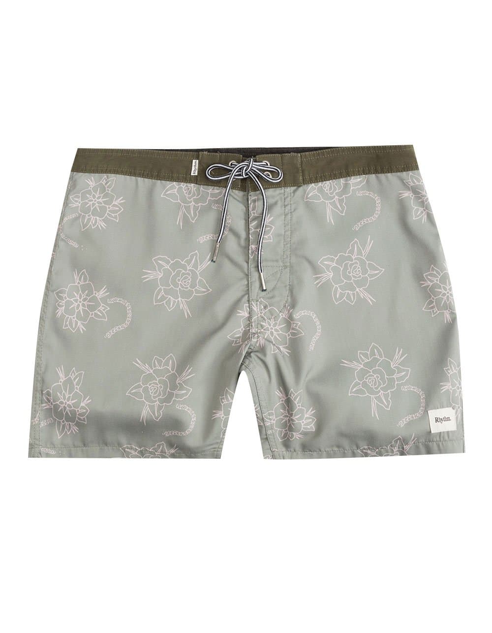 Rhythm Island Trunk Boardshorts, Olive, 34