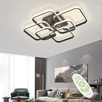 LED Dimmable Ceiling Lights with Remote, Chandelier Light with 6 Squares - Flush Mount Ceiling Lamp for Living Room, Kitchen, Office, Bedroom, Dining Room (2800k-6000k, Black, 10-20㎡)