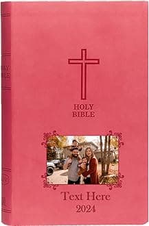 Printualist Personalized Gift Bible Custom Photo & Text, KJV, Pink (Cross), King James Version, Red Letter Edition, Comfort Print, Faux Leather