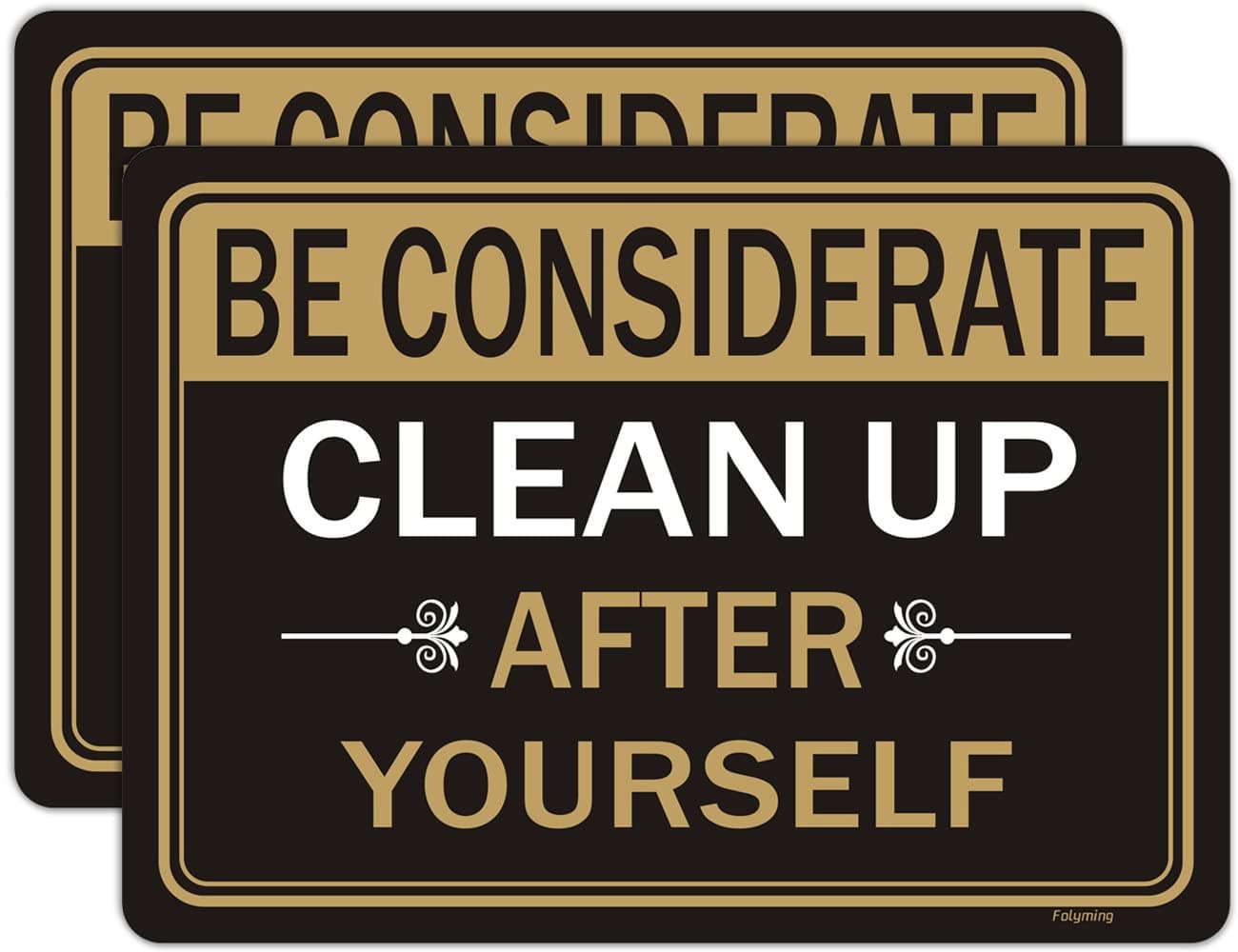 2 Pack Be Considerate Clean Up After Yourself Sign 10 x 7 Inches Home Kitchen Sign with Adhesive Backing Sticker Peel-Off Premium Plastic Waterproof Easy to Mount