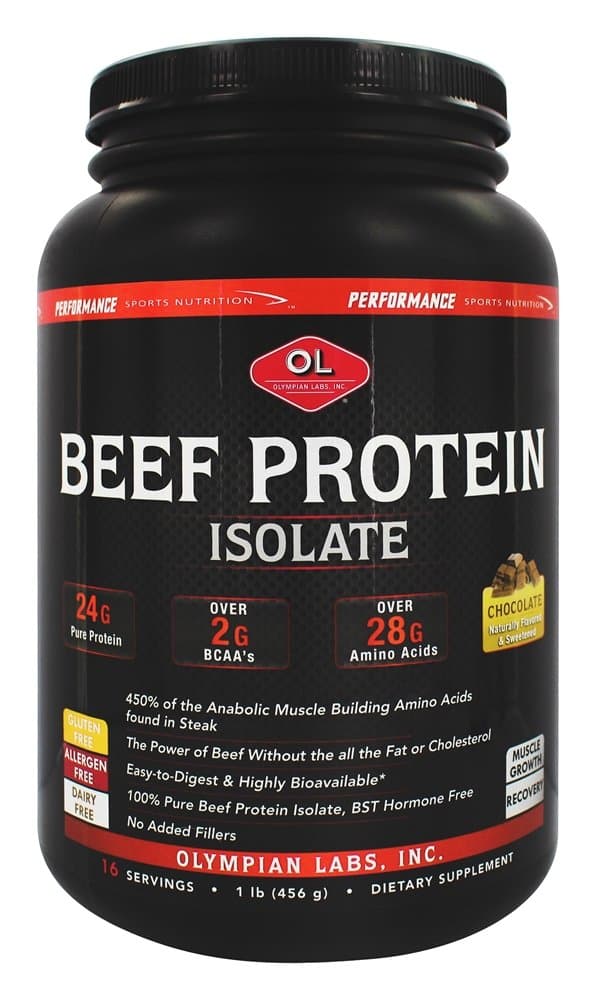 Beef Protein Isolate Powder, 24g Protein, BST Free, 2 Grams BCAA's, Muscle Building Amino Acids, 1 Pound, Flavored with Real Chocolate