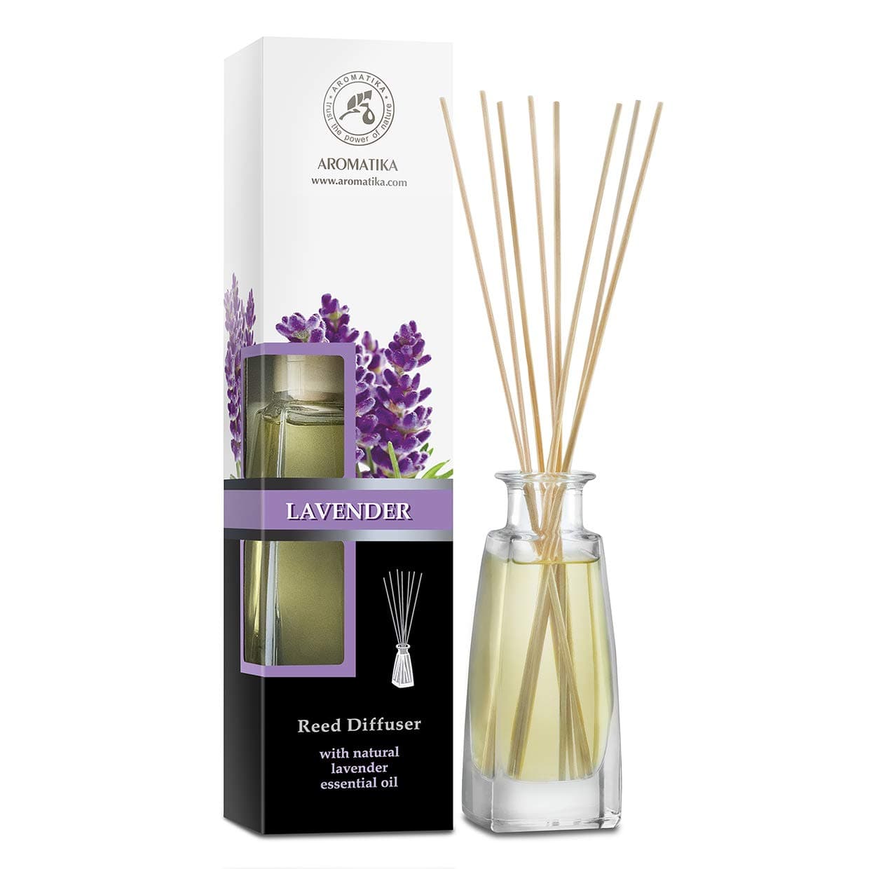Reed Diffuser with Natural Essential Oil Lavender 3.4 Fl Oz - Lavanda Diffuser - Scented Reed Diffuser - Gift Set w/Bamboo Sticks - Best for Aromatherapy - Home - Office - Fitness
