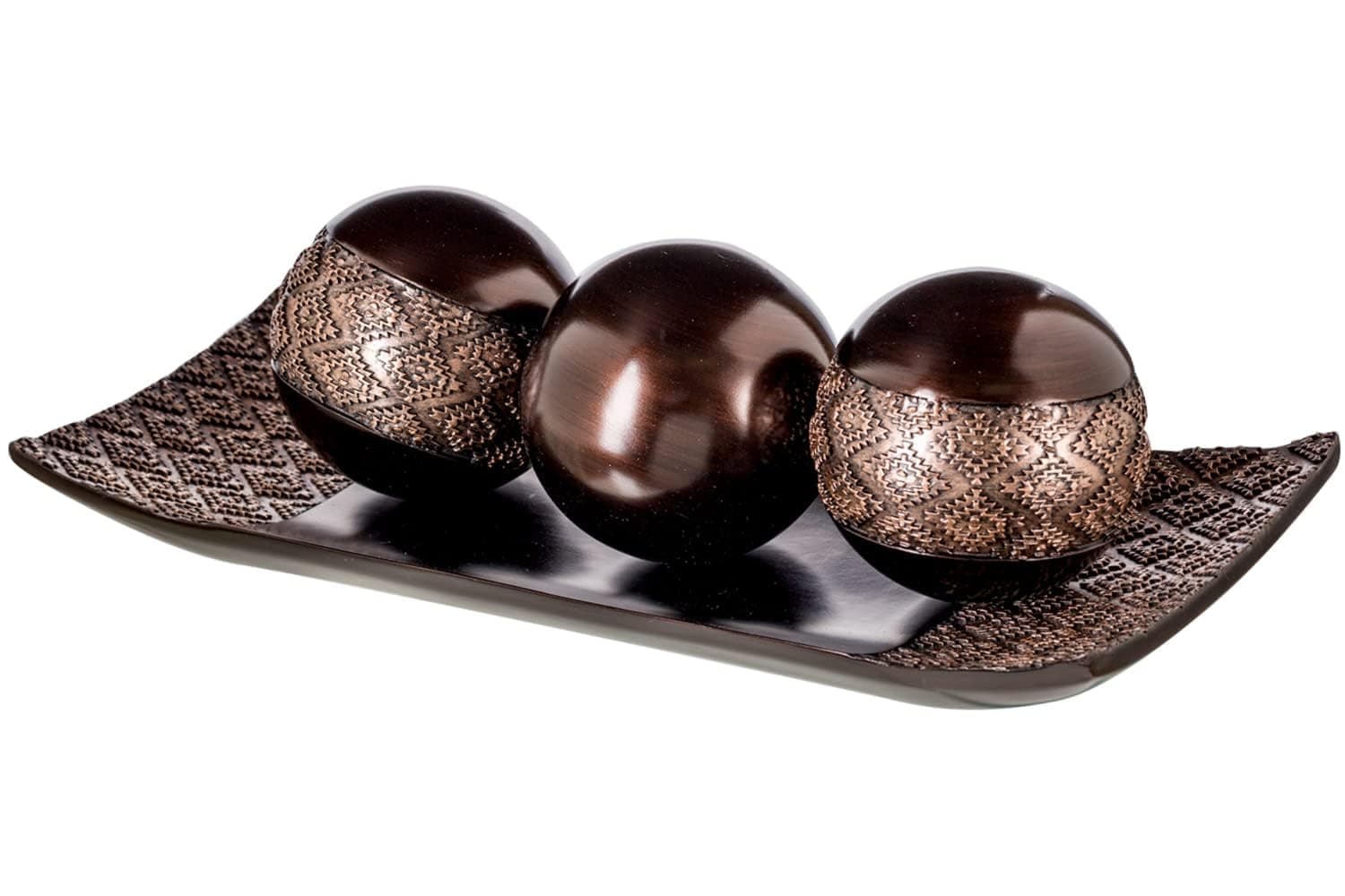 Creative Scents Dublin Brown Decorative Tray & Orb Set - 4-Piece Centerpiece for Living Room, Dining Room & Entry Table Decor