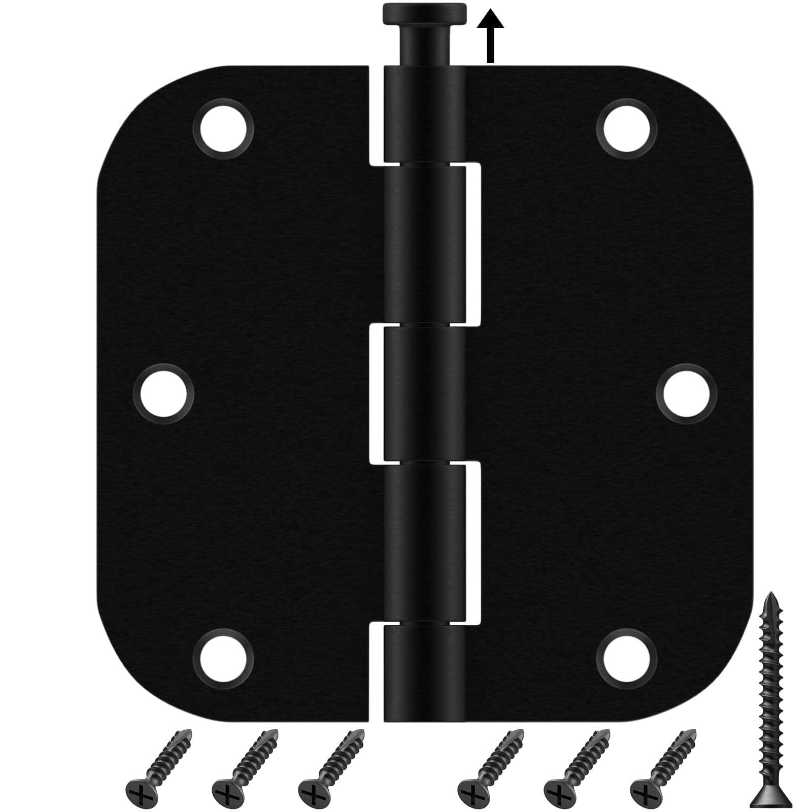 42 Pack Matte Black Door Hinges 3.5 x 3.5 Inch, Interior Rounded Door Hinges with 5/8" Radius, Heavy-Duty Black Hinges Removable Pin for Standard Bedroom Office Door Hardware