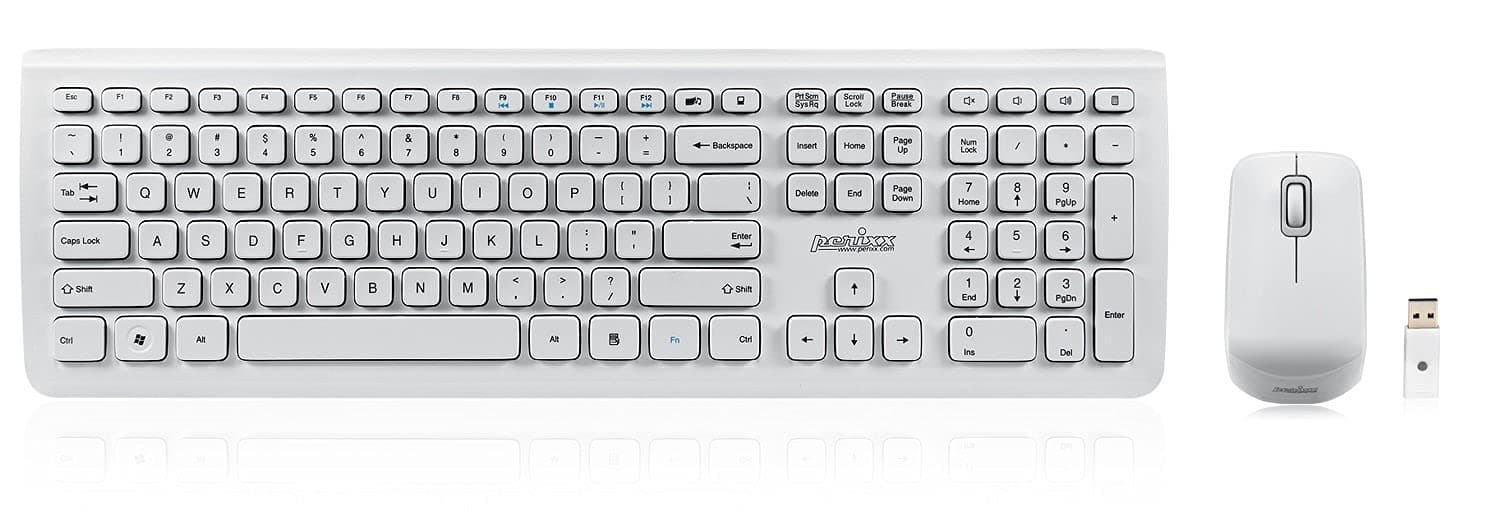 Perixx PERIDUO-703W, wireless keyboard and mouse set - 2.4G - Up to 10m range - Mini USB receiver - white - 128-bit AES Encryption