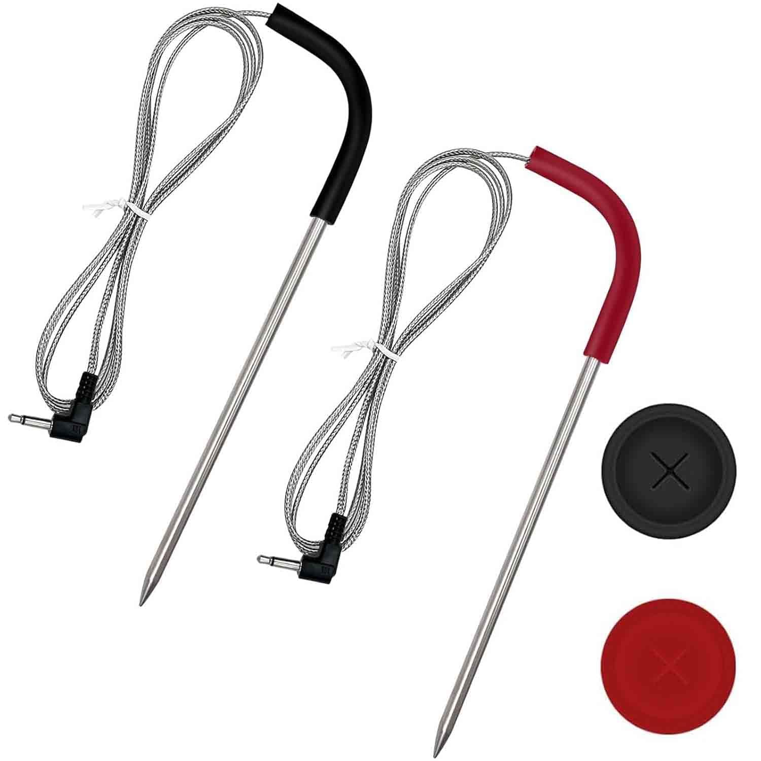 2-Pack Meat Thermometer Replacement for Pit Boss Pellet Grills and Smokers, 3.5 mm Plug Waterproof Probes with 2 Pack Probe Grommets