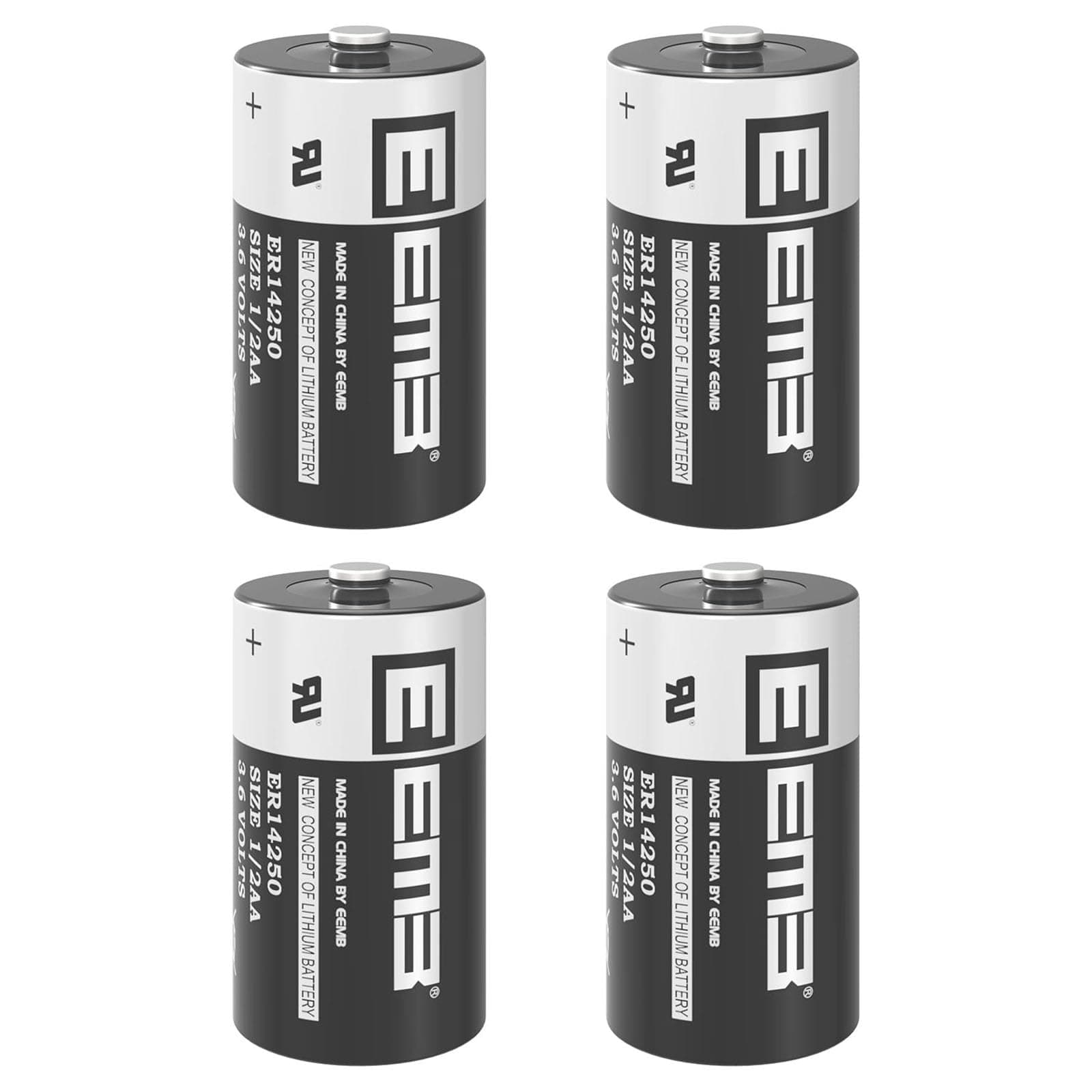 EEMB 1/2AA Size 3.6 Volt LS 14250 1200 mAh Lithium Battery ER14250 Non-Rechargeable 4 Pack Battery Compatible for Dog Collar Meter Sensor Movement Monitor/Home Security System/Alarm System