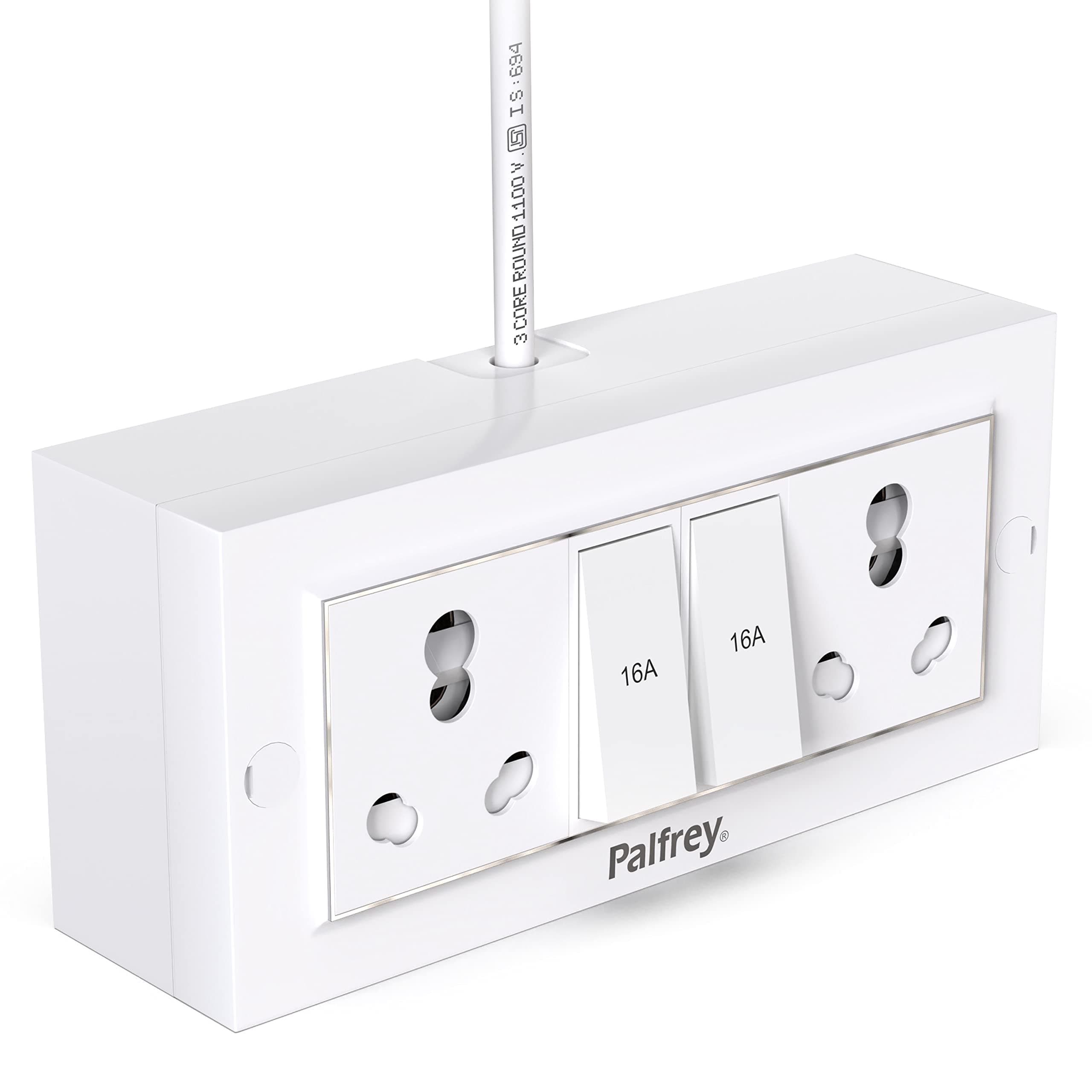 Palfrey Extension Board - Two 16A Switch with Two 16A Socket and Heavy Duty 15 Meter Wire (15 Meter)