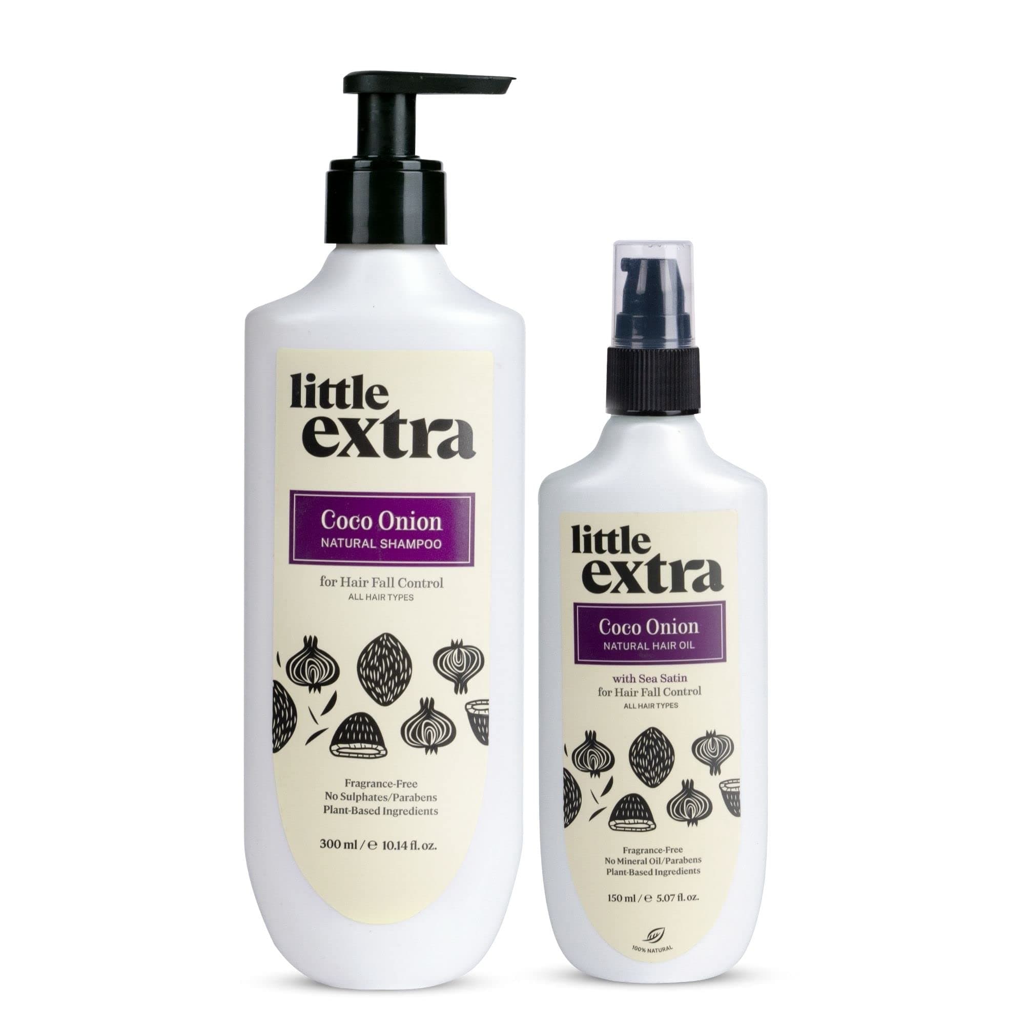 Little Extra Coco Onion Combo Kit for Hair Fall Control - Natural Hair Oil 150 ml + Shampoo 300 ml