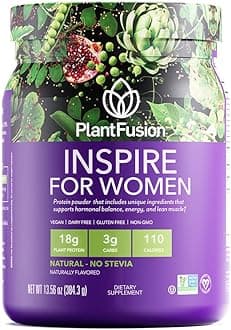 PlantFusion Inspire Plant Protein Powder for Women - Low Carb Protein Powder for Lean Muscle Support - Keto, Gluten Free, Soy Free, Non-Dairy, No Sugar, Non-GMO - Natural-No Stevia 0.85 lb