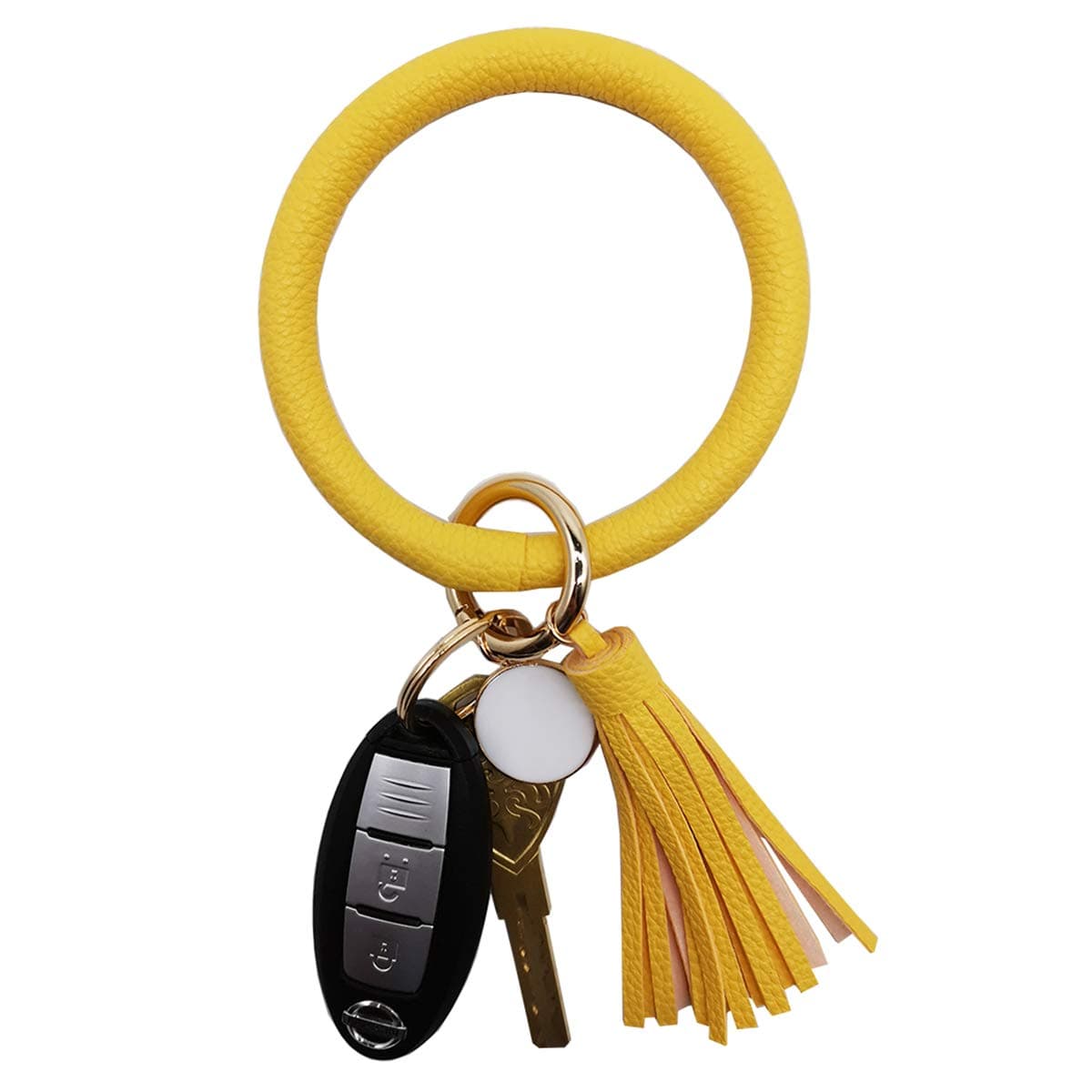Wristlet Round Key Ring Chain Leather/Silicone Oversized Bracelet Bangle Keychain Holder Tassel for Women Girl