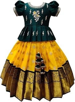 Girls Jacquard New South Indian Traditional Pattu Pavadai Jecquard Readymade Lehenga Choli
