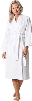 Premium Turkish Cotton Waffle Weave Lightweight Kimono Spa Bathrobe for Women (White, Medium)