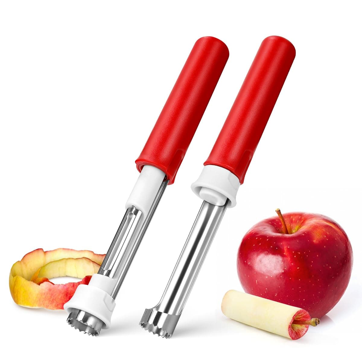 Aieve Apple Corer and Peeler 2 in 1, 2 Pack Apple Corer and Peeler Tool, Stainless Steel Fruit and Vegetable Peeler, Red, K5750A01
